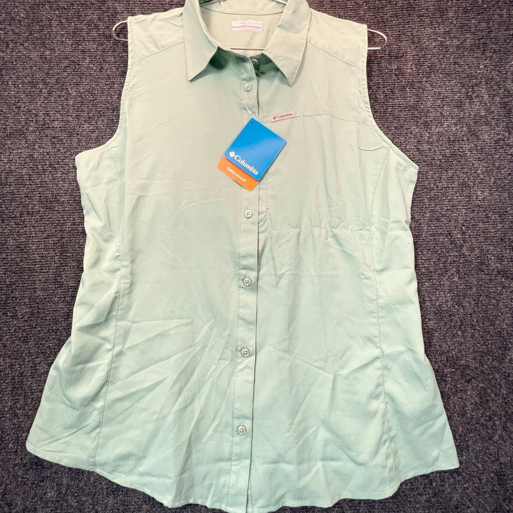 Columbia Silver Ridge Lite Sleeveless Shirt Womens L Green Ripstop UPF 40 NWT